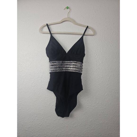 Cupshe Other - NWT Cupshe Black Silver VNeck Mesh Spaghetti Strap Swimsuit Medium